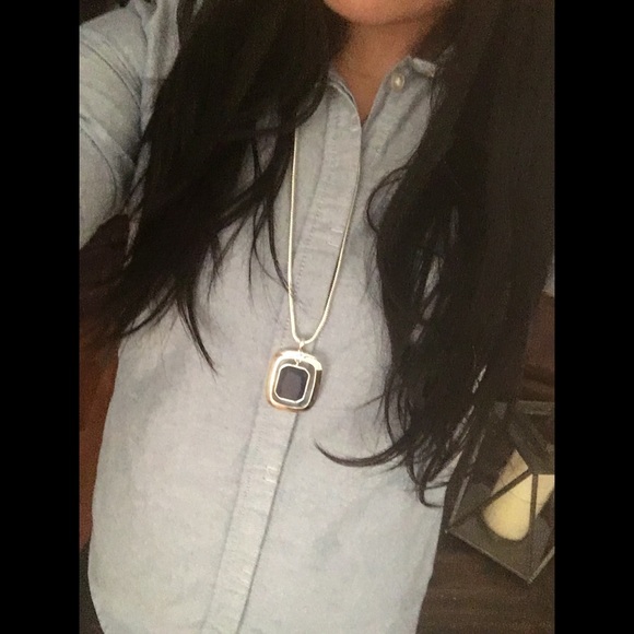 Long Silver and Blue Statement Pendent - Picture 6 of 7